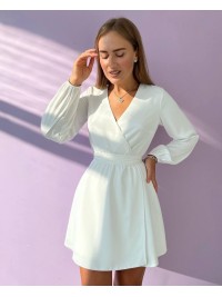 Легка сукня міні з поясом молочного кольору 32572