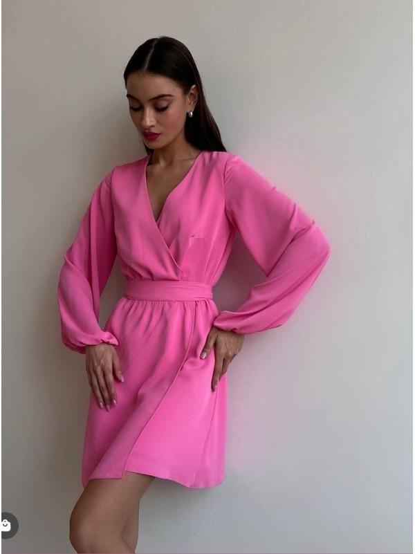 Легка сукня міні з поясом малинового кольору 32573