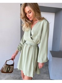 Легка сукня міні з поясом фiсташкового кольору 32575