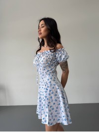 Легка сукня міні з розрізом молочного кольору 32583