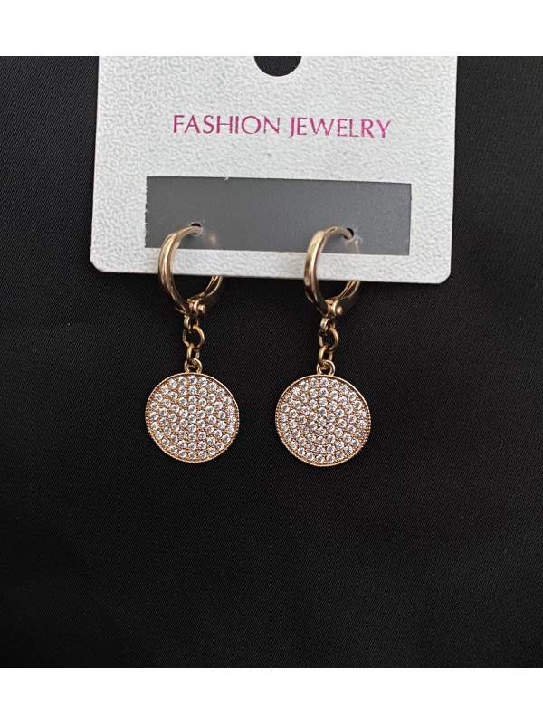 Сережки з камінчиками круглий замок золотого кольору 32598