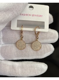 Сережки з камінчиками круглий замок золотого кольору 32598