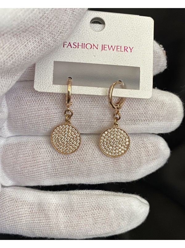 Сережки з камінчиками круглий замок золотого кольору 32598