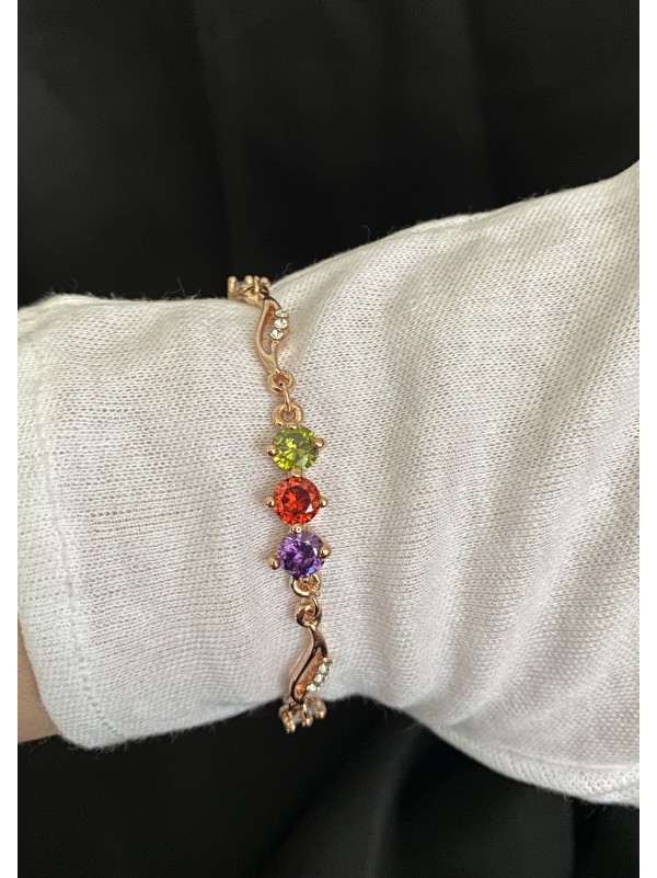 Браслет з камінчиками золотого кольору замок карабін 32604