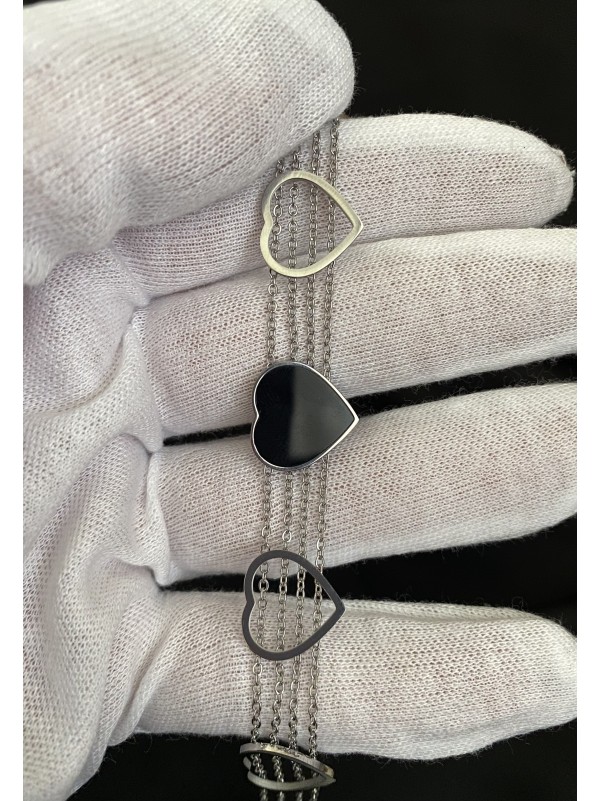 Браслет Серця срібного кольору замок карабін 32609