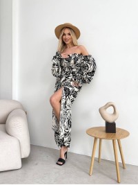 Довга лляна сукня чорного кольору 32627