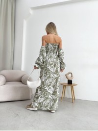 Довга лляна сукня фiсташкового кольору 32628