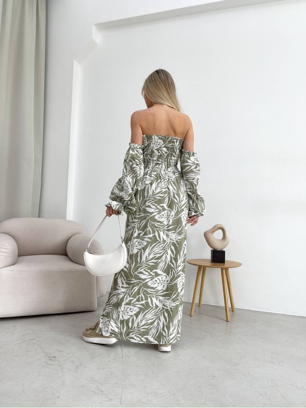 Довга лляна сукня фiсташкового кольору 32628