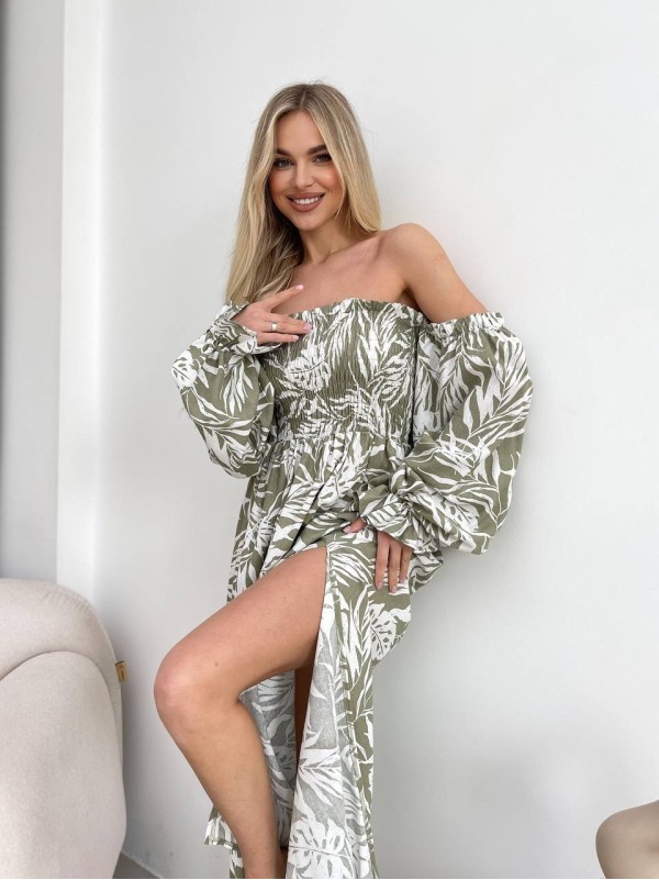 Довга лляна сукня фiсташкового кольору 32628