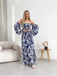 Довга лляна сукня синього кольору 32629