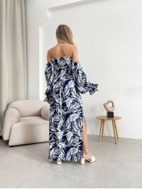 Довга лляна сукня синього кольору 32629