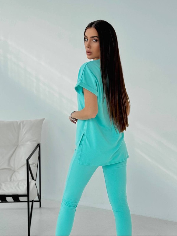 Жіночий повсякденний костюм (футболка+лосини) м'ятного кольору 32637