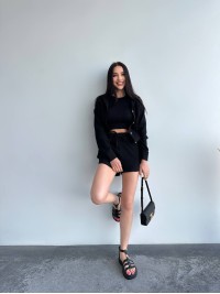 Мусліновий костюм із шортами чорного кольору 32654