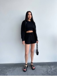 Мусліновий костюм із шортами чорного кольору 32654