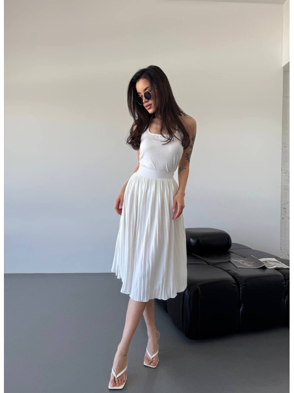 Жіноча легка спідниця плісе молочного кольору 32672