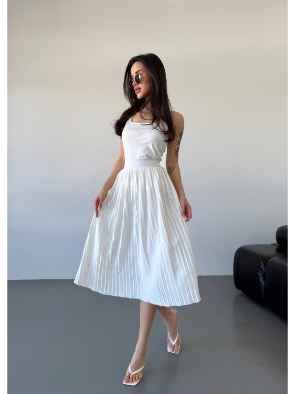 Жіноча легка спідниця плісе молочного кольору 32672