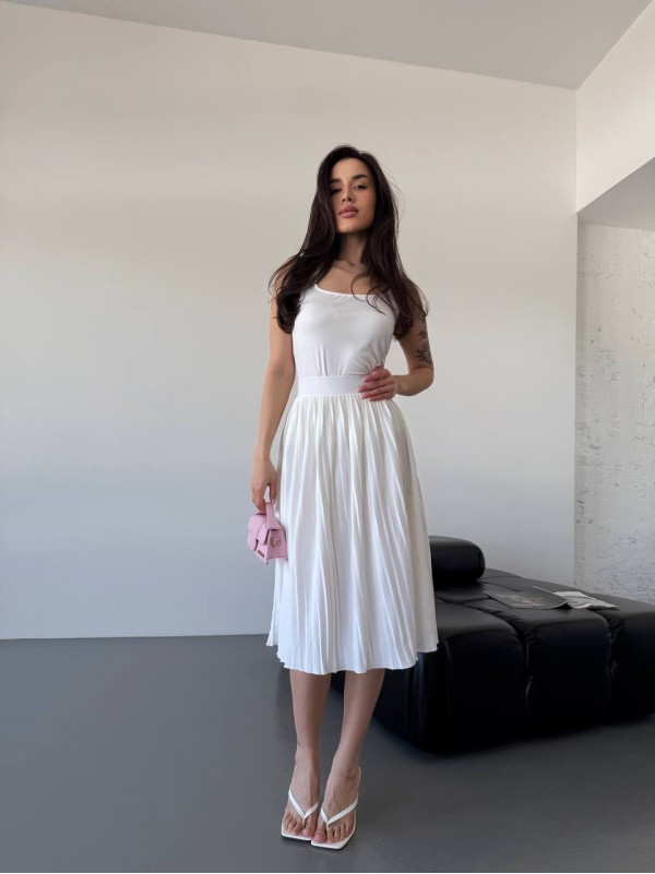 Жіноча легка спідниця плісе молочного кольору 32672