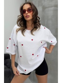 Жіноча футболка з серцями молочного кольору 32680