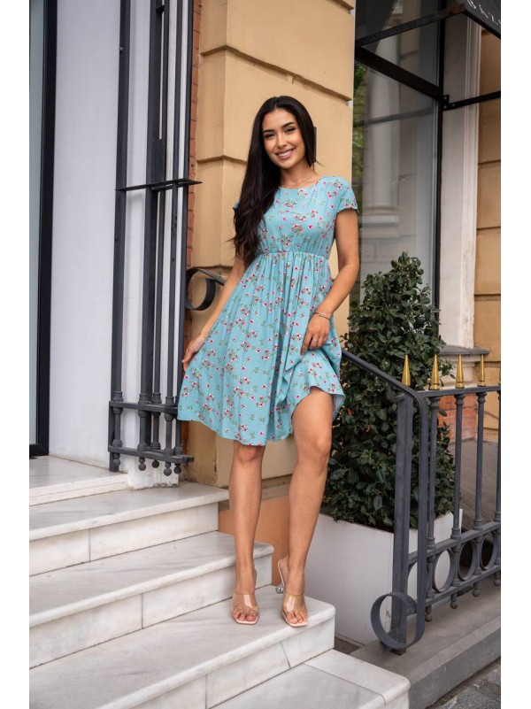Легка коротка сукня в квітку м'ятного кольору 32688