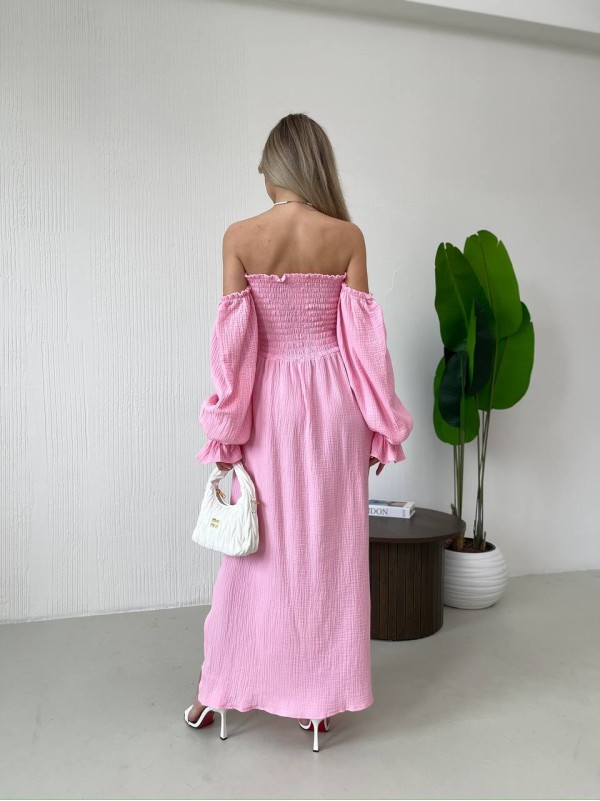 Довга муслінова сукня рожевого кольору 32689