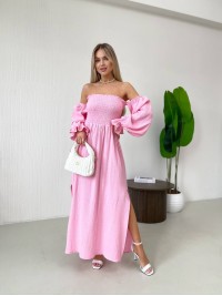 Довга муслінова сукня рожевого кольору 32689