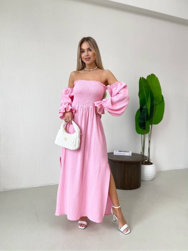 Довга муслінова сукня рожевого кольору 32689