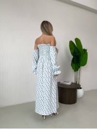 Довга муслінова сукня в блакитну квітку молочного кольору 32692