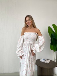 Довга муслінова сукня в серце молочного кольору 32693