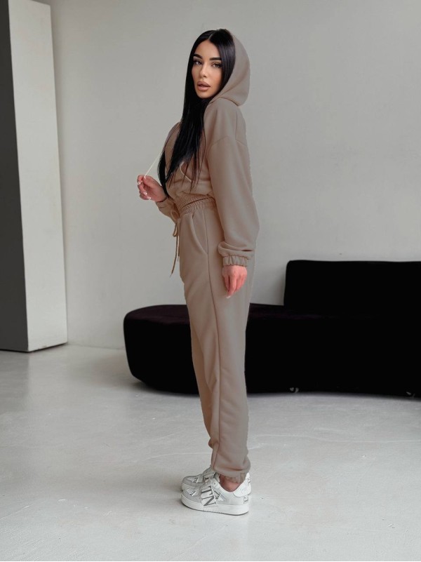 Жіночий спортивний костюм на змійці коричневого кольору 32696