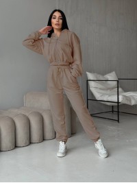 Жіночий спортивний костюм на змійці коричневого кольору 32696