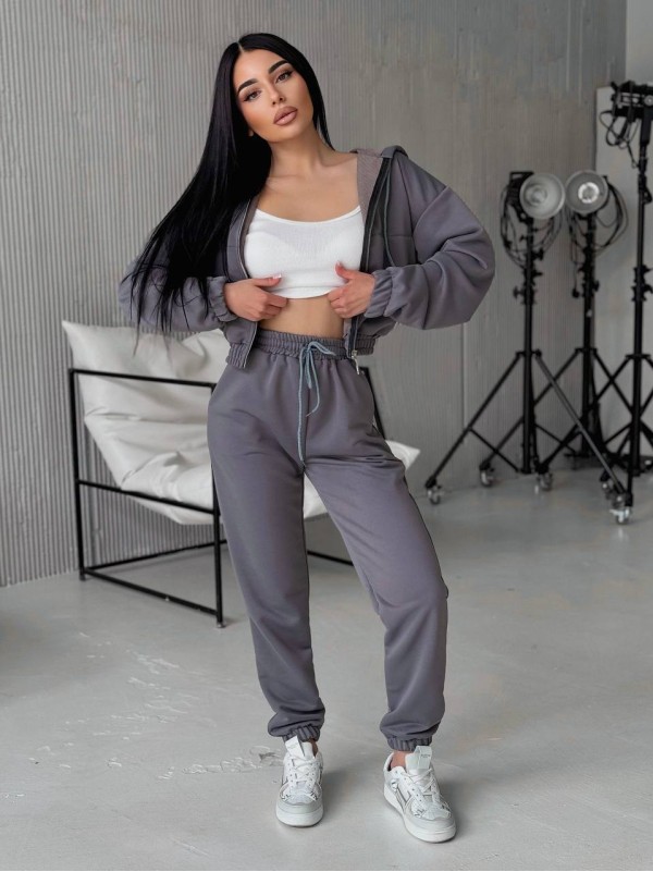 Жіночий спортивний костюм на змійці графiтового кольору 32697