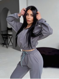 Жіночий спортивний костюм на змійці графiтового кольору 32697