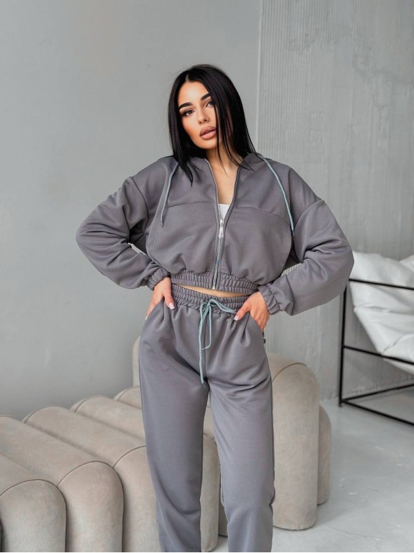 Жіночий спортивний костюм на змійці графiтового кольору 32697