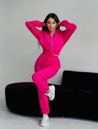 Жіночий спортивний костюм на змійці малинового кольору 32698