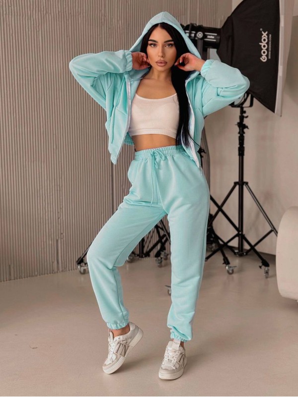 Жіночий спортивний костюм на змійці бiрюзового кольору 32700