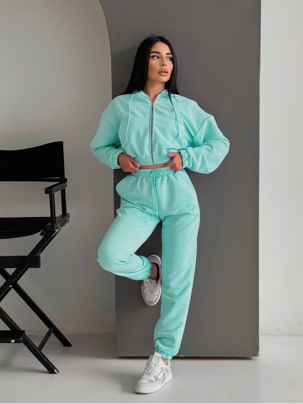 Жіночий спортивний костюм на змійці бiрюзового кольору 32700