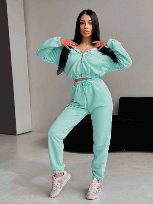 Жіночий спортивний костюм на змійці бiрюзового кольору 32700