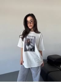 Базова футболка з написом молочного кольору 32712