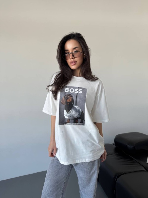 Базова футболка з написом молочного кольору 32712