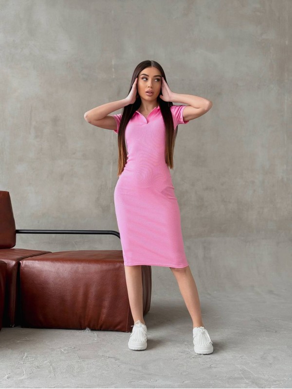 Приталена сукня-поло рожевого кольору 33401