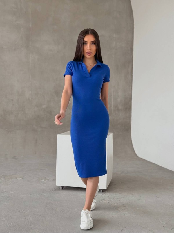 Приталена сукня-поло синього кольору 32723