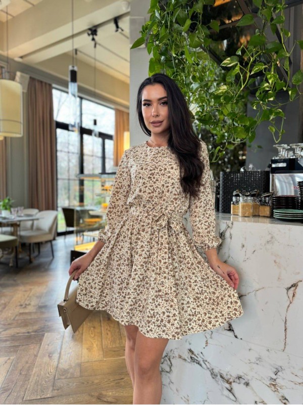 Сукня з поясом бежевого кольору 32726