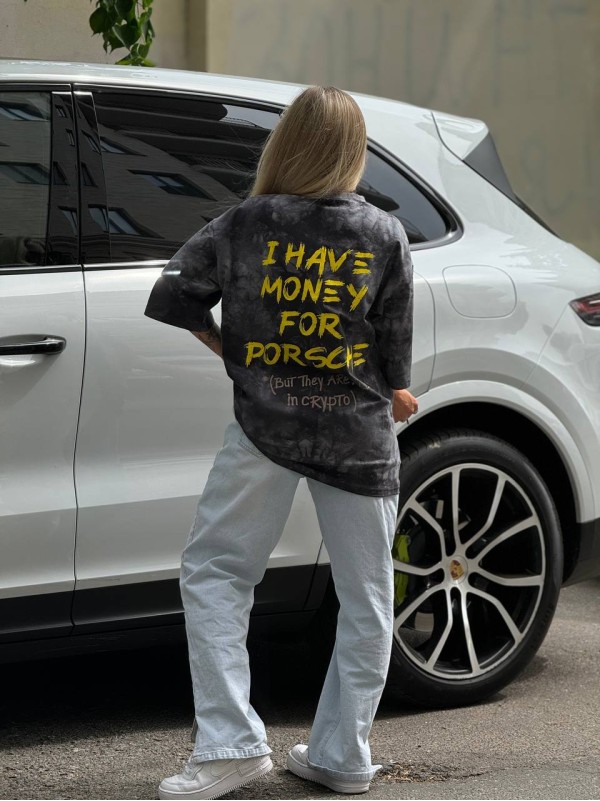 Жіноча футболка з жовтим написом графітового кольору 32727