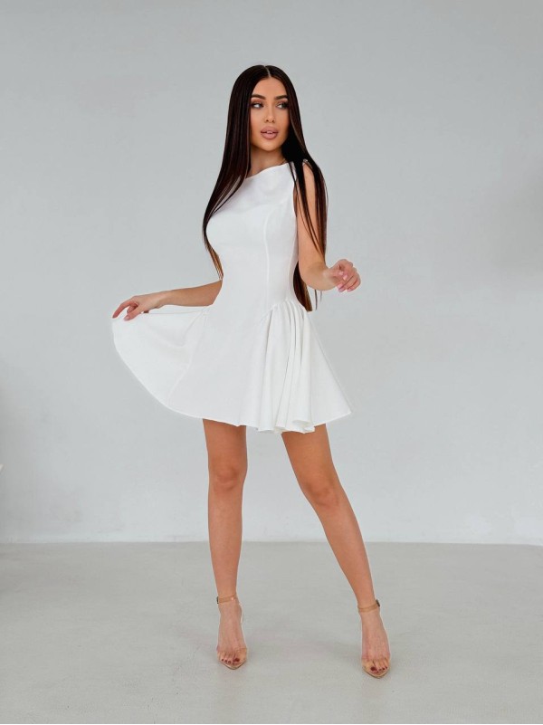 Коктельна сукня клеш молочного кольору 32731