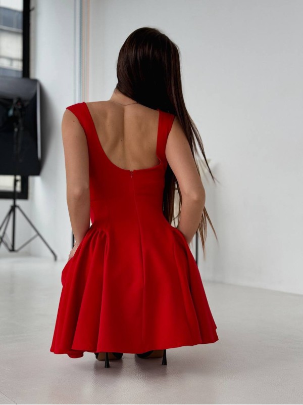 Коктельна сукня клеш червоного кольору 32733