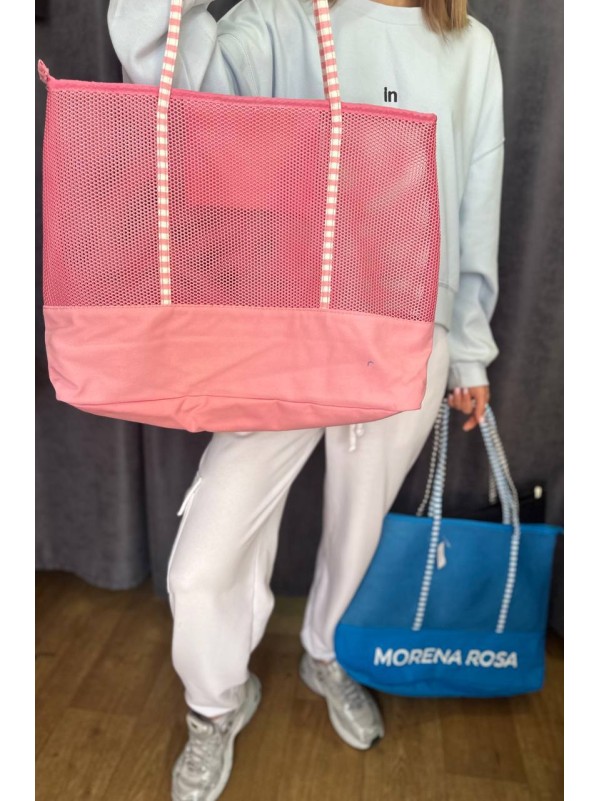 Жіноча сумка пляжна сітка рожевого кольору 32755