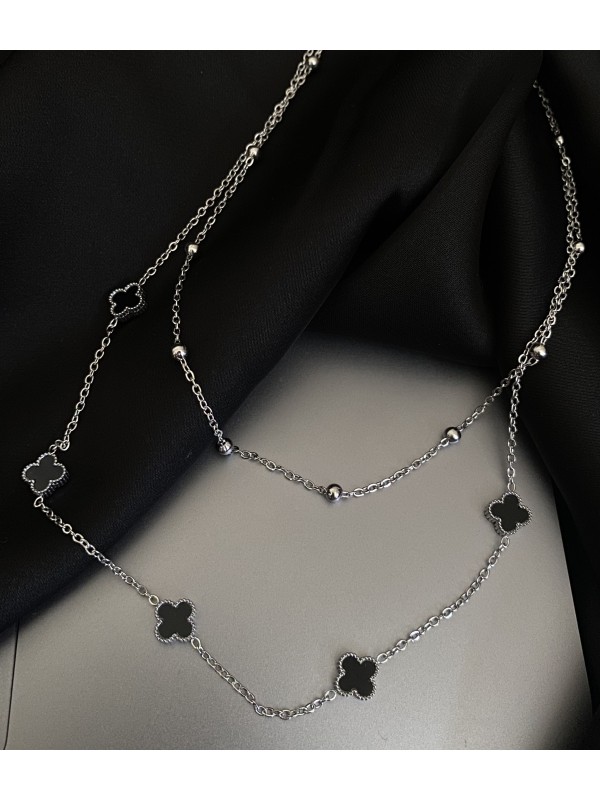 Підвіска маленькі конюшини з ланцюжком срібного кольору 32766