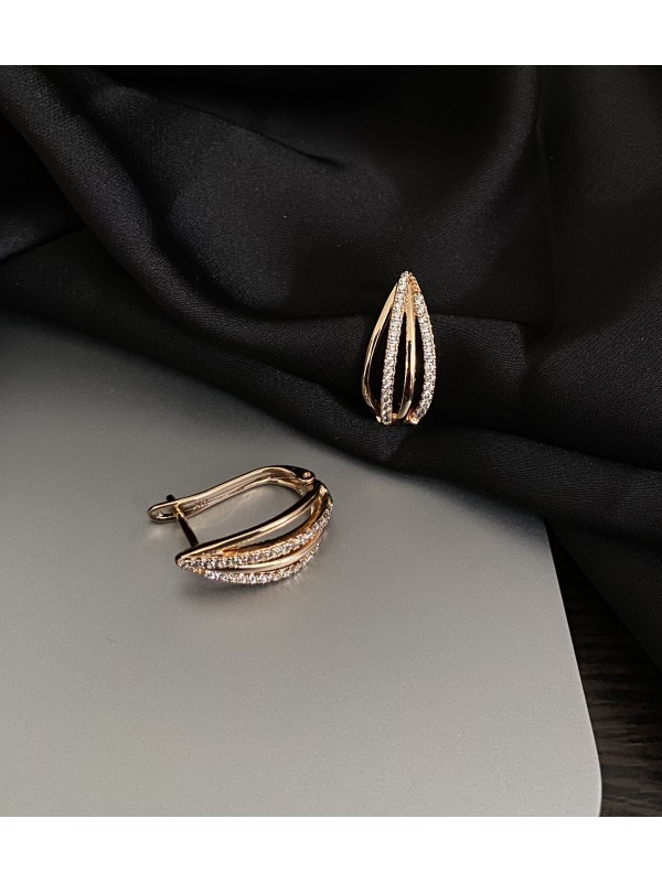 Сережки з камінням золотого кольору англійський замок 32778