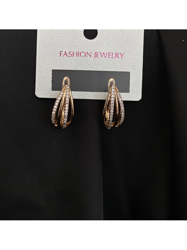 Сережки з камінням золотого кольору англійський замок 32778