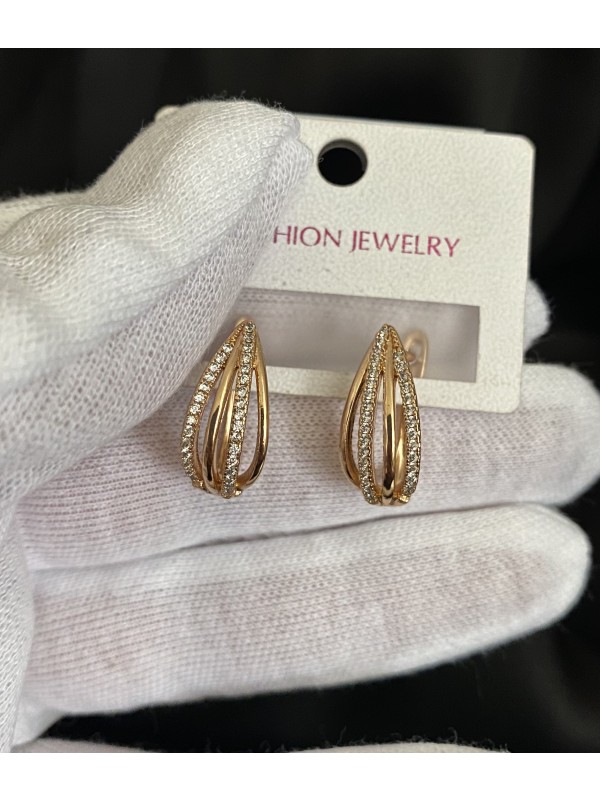 Сережки з камінням золотого кольору англійський замок 32778